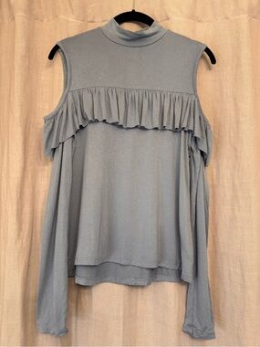 ✨ Enough About Me Cold Shoulder Ruffle Mock Neck Top Periwinkle Blue Large